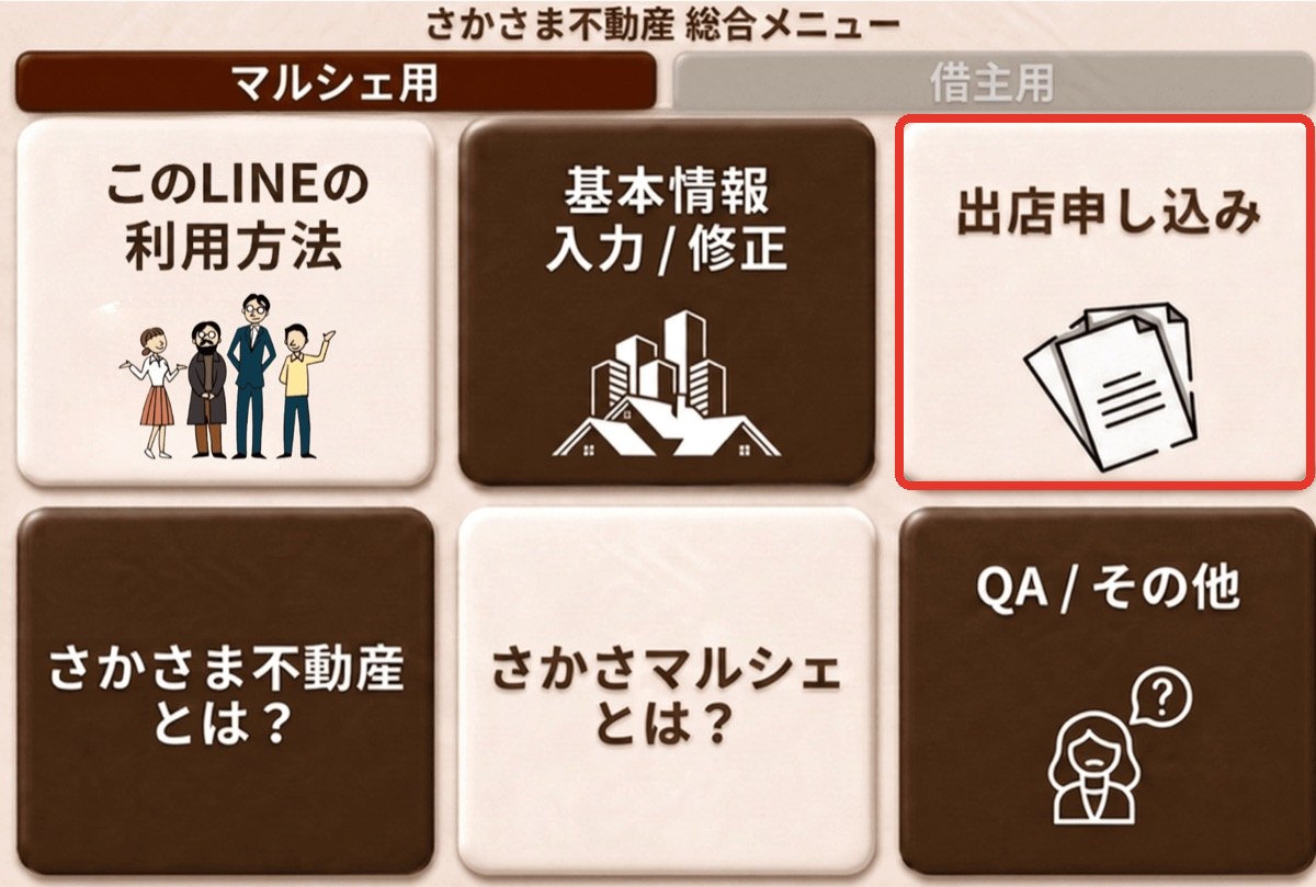 メニューの出店申し込みボタン